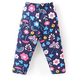 Babyhug Cotton Knit Full Sleeves Peter Pan Collared Night Suit With Floral Print - Navy