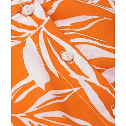 Babyhug Rayon Woven Front Open Half Sleeves Top with Knot Detailing & Abstract Print - Orange