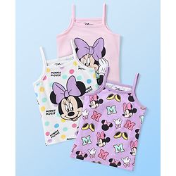 Babyhug Disney Interlock Knit Sleeveless Slips with Minnie Mouse Graphics Pack of 3 - Pink White & Purple