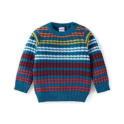 Babyhug Knitted Full Sleeves Striped Pullover Sweater - Royal Blue & Red