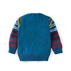 Babyhug Knitted Full Sleeves Striped Pullover Sweater - Royal Blue & Red