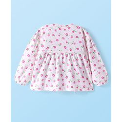 Bayhug Cotton Knit Full Sleeves Front Open Top with Lace Detailing & Floral Print - White