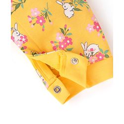 Babyhug 100 % Cotton Full Sleeves Romper with Hairband Booties Frill Detailing & Floral Print - Yellow