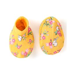 Babyhug 100 % Cotton Full Sleeves Romper with Hairband Booties Frill Detailing & Floral Print - Yellow