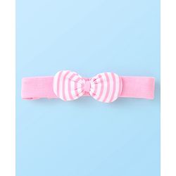 Babyhug 100 % Cotton Full Sleeves Striped Romper with Hairband Booties Frill Detailing & Text Print - Pink