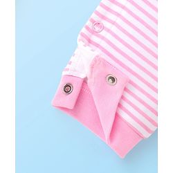Babyhug 100 % Cotton Full Sleeves Striped Romper with Hairband Booties Frill Detailing & Text Print - Pink