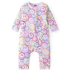 Babyhug 100% Cotton Full Sleeves Romper Smiley Print - Multicolour