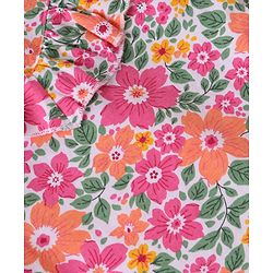 Babyhug Cotton Knit Full Sleeves Top Florl Print & Frill Detailing - White  Pink & Green