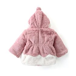 Babyhug Full Sleeves Fur Hooded Winter Jacket with Pom Pom - Light Pink