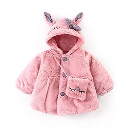 Babyhug Fur Woven Full Sleeves Hooded Winter Jacket with Ears Applique & Sling Bag - Pink