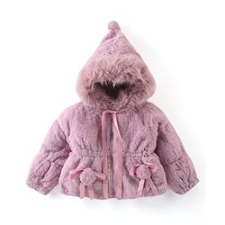 Babyhug Full Sleeves Fur Hooded Winter Jacket with Ribbons - Pink