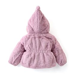 Babyhug Full Sleeves Fur Hooded Winter Jacket with Ribbons - Pink