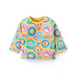 Babyhug Cotton Knit Full Sleeves Night Suit with Sun & Floral Print - Yellow