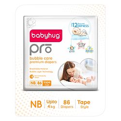 Babyhug Pro Bubble Care Premium Tape Style Diaper New Born (NB) Size - 86 Pieces - Pack of 2