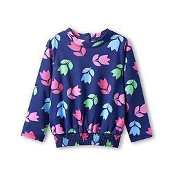 Babyhug Cotton Knit Full Sleeves Top with Floral Print - Navy Blue