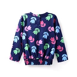 Babyhug Cotton Knit Full Sleeves Top with Floral Print - Navy Blue