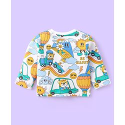 Babyhug Cotton Knit Full Sleeves Night Suit With Animal & Vehicle Print - White