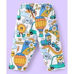 Babyhug Cotton Knit Full Sleeves Night Suit With Animal & Vehicle Print - White