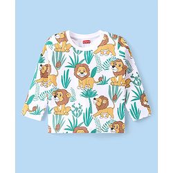 Babyhug Cotton Knit Full Sleeves Night Suit Lion Print - White