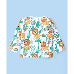 Babyhug Cotton Knit Full Sleeves Night Suit Lion Print - White