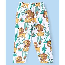 Babyhug Cotton Knit Full Sleeves Night Suit Lion Print - White