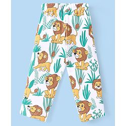 Babyhug Cotton Knit Full Sleeves Night Suit Lion Print - White