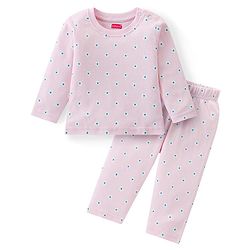 Babyhug Cotton Knit Full Sleeves Night Suit Floral Print - Light Pink