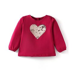 Babyhug Cotton Knit Full Sleeves T-Shirt with Heart Sequinned Embroidery - Red