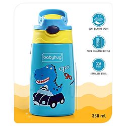 Babyhug Stainless Steel Insulated Sipper Bottle Dino Print Blue  - 350 ml