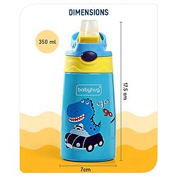 Babyhug Stainless Steel Insulated Sipper Bottle Dino Print Blue  - 350 ml