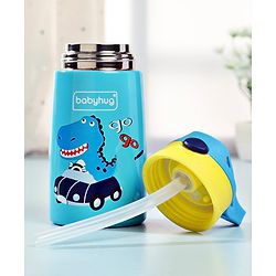 Babyhug Stainless Steel Insulated Sipper Bottle Dino Print Blue  - 350 ml