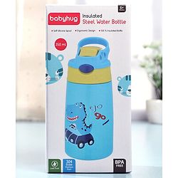 Babyhug Stainless Steel Insulated Sipper Bottle Dino Print Blue  - 350 ml