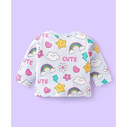 Babyhug Cotton Knit Full Sleeves Night Suit With Rainbows & Floral Print - Sky Blue