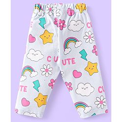 Babyhug Cotton Knit Full Sleeves Night Suit With Rainbows & Floral Print - Sky Blue