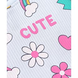 Babyhug Cotton Knit Full Sleeves Night Suit With Rainbows & Floral Print - Sky Blue