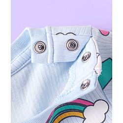 Babyhug Cotton Knit Full Sleeves Night Suit With Rainbows & Floral Print - Sky Blue