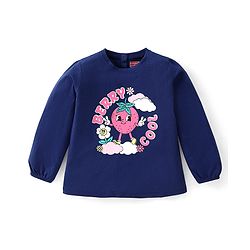 Babyhug Cotton Knit Full Sleeves Top with Strawberry & Text Print - Navy Blue