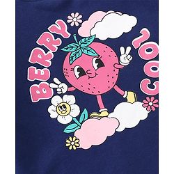 Babyhug Cotton Knit Full Sleeves Top with Strawberry & Text Print - Navy Blue