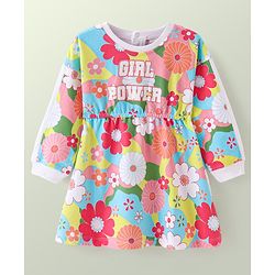 Babyhug Cotton Knit Full Sleeves Frock with Floral Print - Multicolor