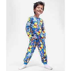 Babyhug Disney Single Jersey Knit Full Sleeves Night Suit with Winnie the Pooh  Print -Blue