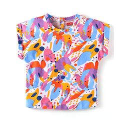 Babyhug Cotton Knit Half Sleeves T-Shirt with Abstract Print - White