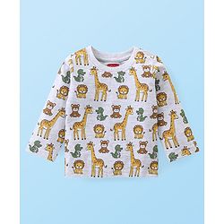 Babyhug Cotton Knit Full Sleeves Night Suit Wild Animals  Print - Light Grey