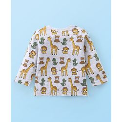 Babyhug Cotton Knit Full Sleeves Night Suit Wild Animals  Print - Light Grey