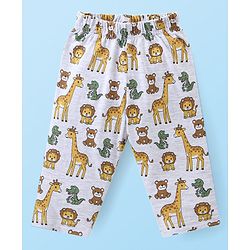Babyhug Cotton Knit Full Sleeves Night Suit Wild Animals  Print - Light Grey