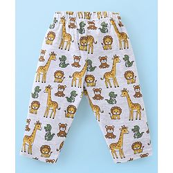 Babyhug Cotton Knit Full Sleeves Night Suit Wild Animals  Print - Light Grey