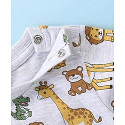 Babyhug Cotton Knit Full Sleeves Night Suit Wild Animals  Print - Light Grey