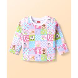 Babyhug Cotton Knit Full Sleeves Co-ords Night Suit with Animal Print - Pink