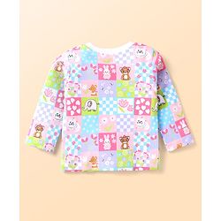 Babyhug Cotton Knit Full Sleeves Co-ords Night Suit with Animal Print - Pink