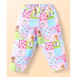 Babyhug Cotton Knit Full Sleeves Co-ords Night Suit with Animal Print - Pink