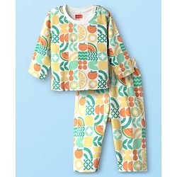 Babyhug Cotton Knit Full Sleeves Night Suit With Space Theme Print - White